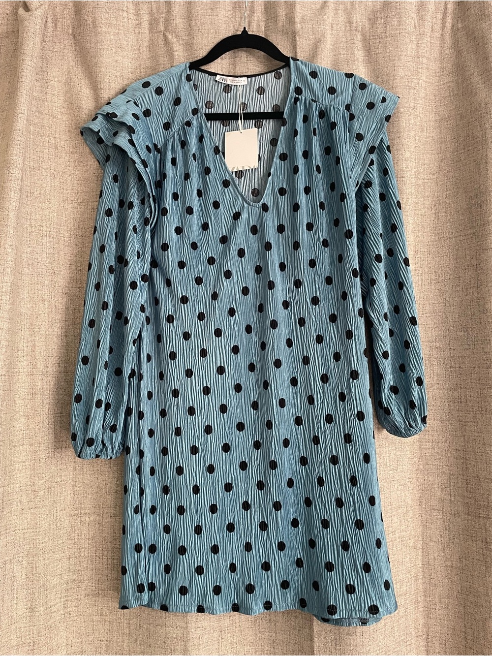 Zara Blue Polka Dot Long Sleeve Mini Dress